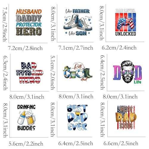 9pcs Dad Best Dad Ever Father Iron On Decals Thermal Transfer Stickers for Clothing Appliqued Sublimation Patches Iron On Transfer Designs Heat Press Vinyl for Shirts Pillow Covers - style: 9PCS-C01(Small)