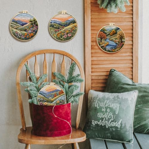EUBUY Landscape Embroidery Kits for Beginners, Embroidery Kits for Beginners Adults, Beginners Embroidery Starter Kit with Pattern, Needle Thread DIY Embroidery Material Kit - color: Type 17