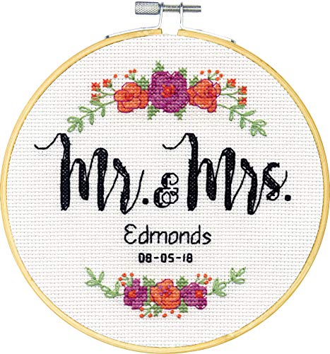 Dimensions 72-75543 Arts and Crafts Mr. and Mrs. Counted Cross Stitch Kit for Beginners, 14 Count White Aida, 6''D - color: Mrs