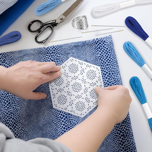 Booson 37 Pcs Sashiko Thread Kit Sashiko Needles Cotton Thimble Patterns - color: Blue