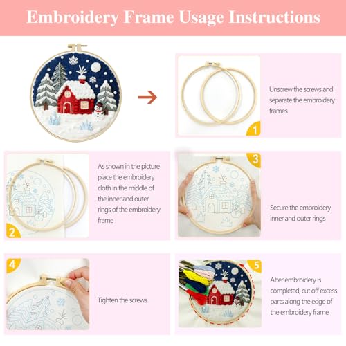 Zhenqing Winter Snow Scene Embroidery Kit for Beginners - Complete Set with 20cm Hoop, Pre-Printed 29x29cm Cotton Fabric, Threads & Tools(C0163) - color: Winter Snow Scene
