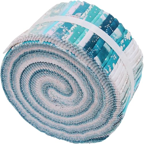 Threadart Teal Prints Jelly Roll - 40 Precut 2.5" Cotton Strips - color: Teal Prints