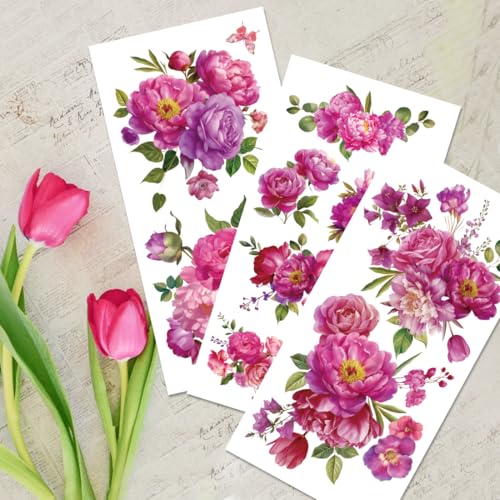 3 Sheets Vintage Rub on Transfers for Crafts and Furniture,Rose Pink Floral,Cold IOD Transfers Stickers,Rub on Transfer Furniture Decals Sticker for Wood Glass Desk DIY Home Decor 11.8x5.9'' - style: Style 8- Watercolor Painting with Flowers Patterns