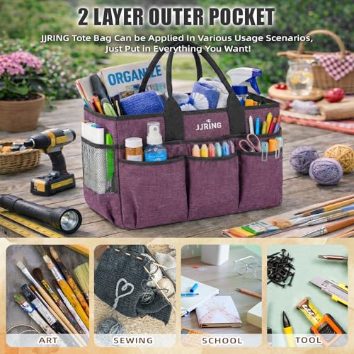 JJRING Large Art Supply Storage Tote Bag With Mesh Pockets, Purple - color: Purple