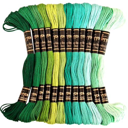 12 Skeins Embroidery Thread, 12 Colors Embroidery Floss Set, Cross-Stitch Threads for Hand Embroidery, String Art（Green Series） - color: Green series, size: 1 Pack
