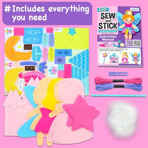EZCRA Fairy Sewing Kit for Kids Ages 4-8 - 4 Beginner Projects - color: Princess 4-in-1