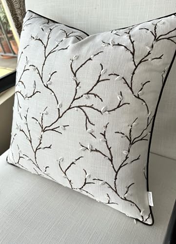 VAGMINE Embroidered Pussy Willow Branch 18x18 Throw Pillow Cover, Ivory - color: Ivory-pussy Willow, size: 18" x 18" (Pack of 1)