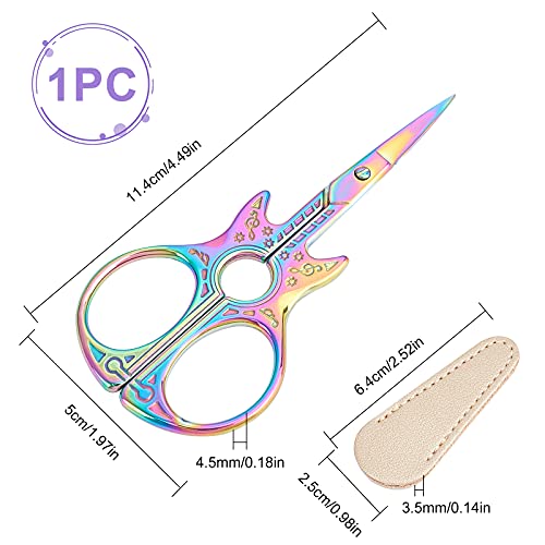 SUNNYCLUE 4.5Inch Sewing Scissors Guitar Scissors Shears Sharp Cutter Multi-Color Cutting Tool & Leather Sheath for Fabric Paper Cutting Craft Threading Household Daily Use Cross-Stitch - color: Rainbow Color-1pc-guitar Scissors With Cover