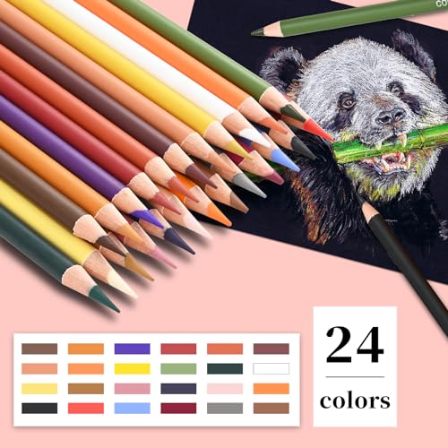 GETHPEN Colored Charcoal Pencil Set,Pastel Chalk Drawing Pencils,24 Colors - color: Multicolor, size: 1 Count (Pack of 24)