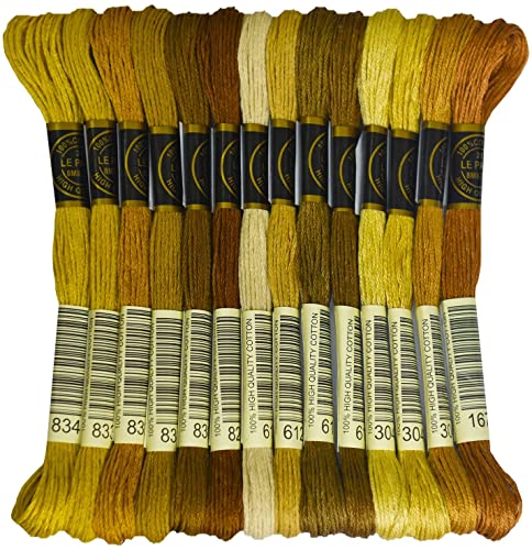 Premium Rainbow Color Embroidery Floss - Cross Stitch Threads - Friendship Bracelets Floss - Crafts Floss - 14 Skeins Per Pack Embroidery Floss, Gold Gradient - color: Gold Gradient