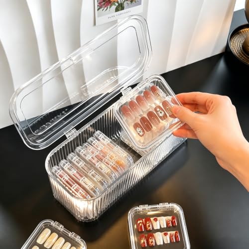 Press On Nail Storage Organizer Set, 12 Clear Cases & 60 Adhesive Tapes