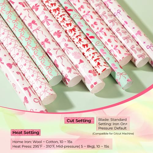 HTVRONT Pink Bow Heat Transfer Vinyl - 11 Pack Patterned HTV for T-Shirts - color: Pink Bow HTV
