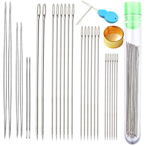 Y-Axis 26 Pcs Assorted Beading Needles Including 6 Pcs Big Eye Beading Needles + 20 Pcs Long Straight Beading Thread Needles with Needle Bottle - style: Silvery needle eyes-26Pcs