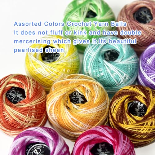 Crochet Thread 10 Balls Cardinal Size 8 for Crochet Hardanger Cross Stitch Needlepoint Hand Embroidery (Variegated Light Colors Series) - color: Variegated light colors