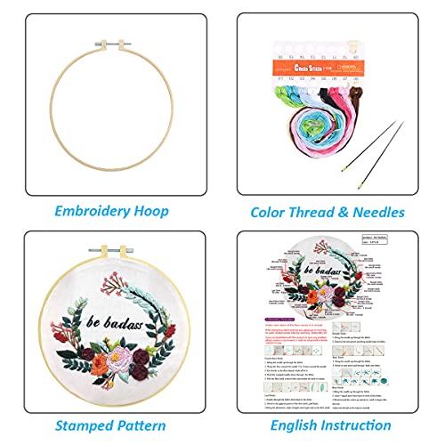 Louise Maelys Inspirational Flower Embroidery Kit for Beginners Handmade - color: Pattern 1