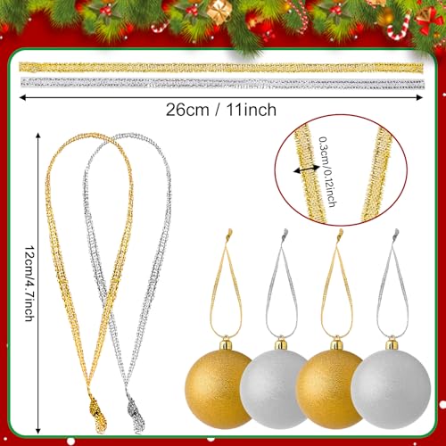 JUNEBRUSHS 300Pcs Christmas Ornament Ribbon Hangers, Hand Tied Christmas Ornament String Ties Loops Thin Ribbon for Ornaments Christmas Tree Hanging Decoration Gold Silver - color: Gold Silver