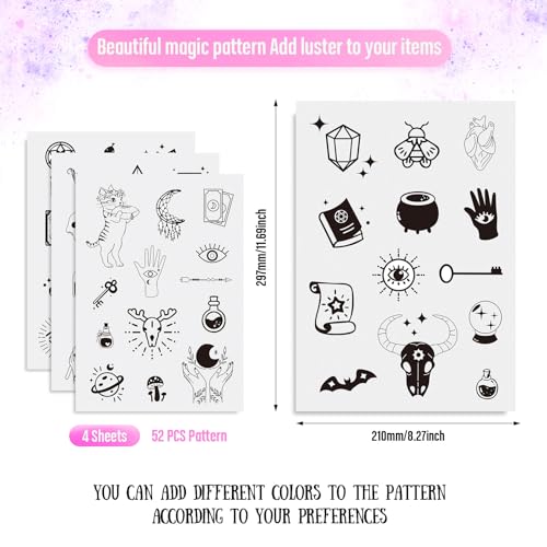 Magibeads 52 Patterns Witchy Water-Soluble Embroidery Moon Spider Cow Dreamcatcher Stick and Stitch Embroidery Paper Starter Kit for Hand Sewing Beginners Adult - color: Withcy