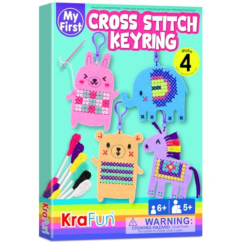 KRAFUN Animal Cross Stitch Keyring Kit for Kids Ages 7-13 - color: Animal