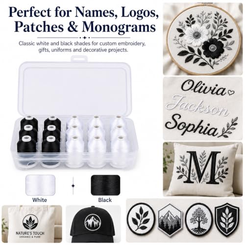 Simthread 15-Color Polyester Machine Embroidery Thread Set, 9W 6B - color: 15C-Black-White-Box
