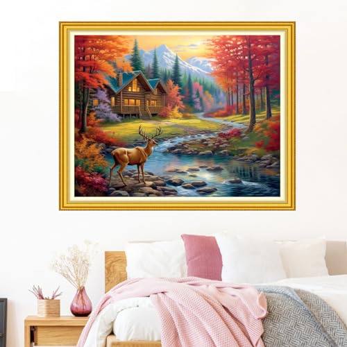Funxvoot Stamped Cross Stitch Kits Beginners Full Range of Embroidery Kits for Adults 11CT Embroidery Patterns Needlepoint Kits Printed Cross Stitch Kits-Elk Scenery 16x20 inch - color: Craftsstyle21