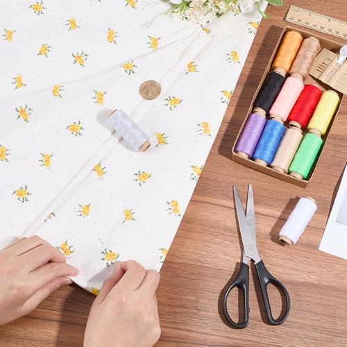 1.75 Yards Floral Patterned Fabrics Yellow Flower Printed Beige Cloth Base Patchwork by The Yard Polycotton Quilting Flowers Fabric for Sewing Making Upolstery Accessories DIY Craft Supply - size: 1600MM, style: Yellow Flower