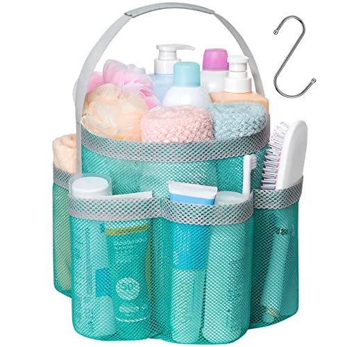 Mesh Shower Caddy Portable - 7 Pockets Large Shower Bag for Dorm, Camping - color: 1 Pack Mint Green, size: L (Round Dorm Caddy)