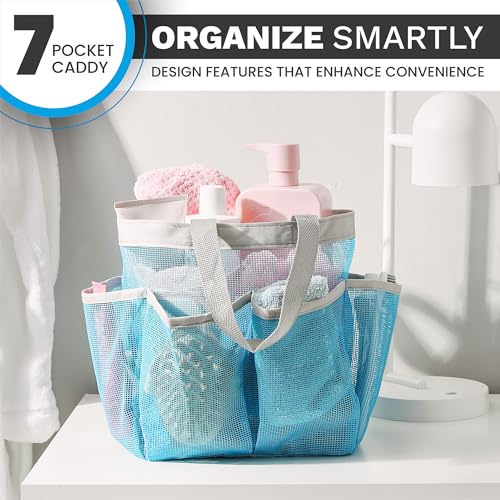 Handy Laundry Mesh Shower Caddy - 7 Pocket Portable Bathroom Organizer Tote for Travel, Gym & Dorm - Collapsible Small Shower Caddy Bag to Hold Toiletries & Essentials (Blue) - color: Portable Blue