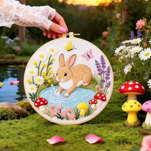 BEUNITONE 4 Set Embroidery Kit for Beginners, Fairy Tale Pattern Cross Stitch Kits, Needlepoint Kits for Adults with Instructions and Full Kit, Funny Hand Embroidery Patterns for Cloth and Home Decor - style: D-Fairy Tales