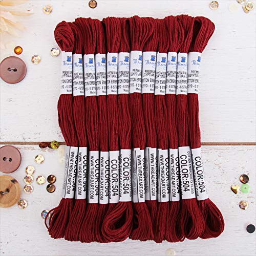 Premium Cotton Embroidery Floss - Burgundy, Box of 12, Six Strand Thread, No. 504 by ThreadArt - color: Burgundy