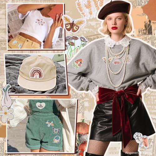 NICEVINYL Vintage Aesthetic Iron on Patches: 36PCS DIY Decorative Appliques - color: Mustard Yellow/Rust/Teal, size: Pack of Assorted, style: Retro