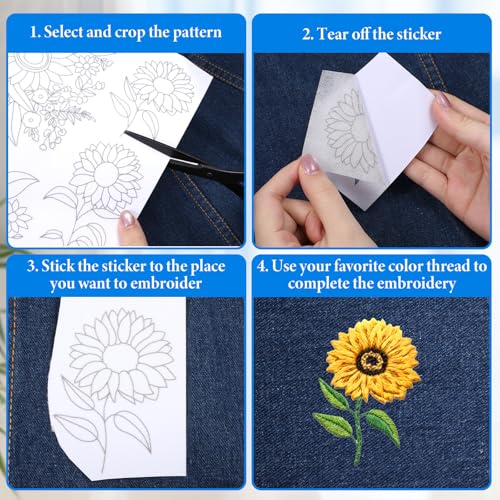 17 PCS Water Soluble Embroidery Patterns Sunflowers Bouquets Stick and Stitch Embroidery Patterns Wash Away Transfer Paper for Hand Sewing Lover Beginners