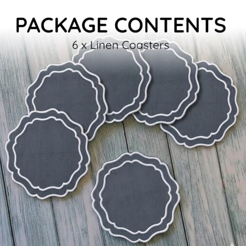 Linen Coasters for Drinks Set of 6, Charcoal - color: 1119 - Charcoal, size: 6 inches