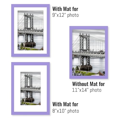 11x14 Solid Wood Picture Frames with 2 Mats for Wall Mounting or Table Top (Purple) - color: Purple, size: 11x14 inch