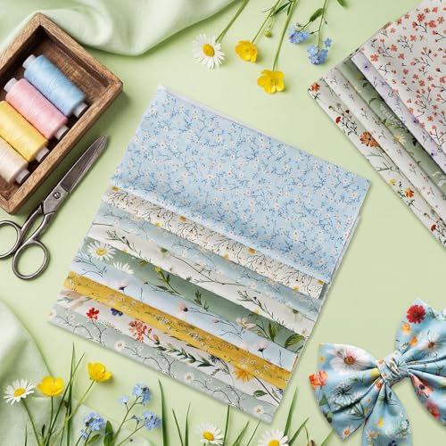 Tatuo 30 Pieces 10 x 10 Inches Summer Floral Cotton Fabric Bundle Squares Patchwork Floral Fabric Sewing Quilting Bundles Assorted Pattern Cloth for DIY Scrapbook Craft Making - style: Classic Wildflower