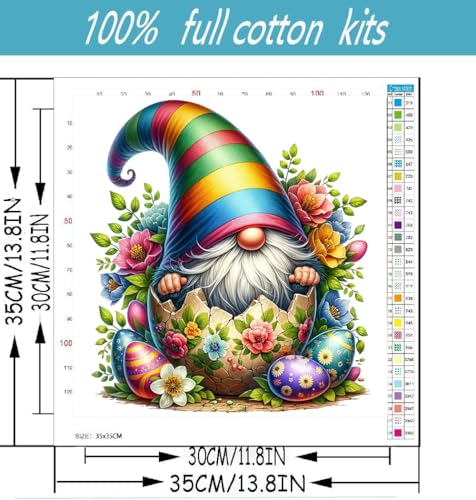 Easter Gnome Stamped Cross Stitch Kits for Adults Beginner, Counted Cross Stitch Kits Printed Stitching Cute Patterns Dimensions Needlepoint Art Crafts Embroidery Kits for Adults - color: Cross Stitch-1215-4