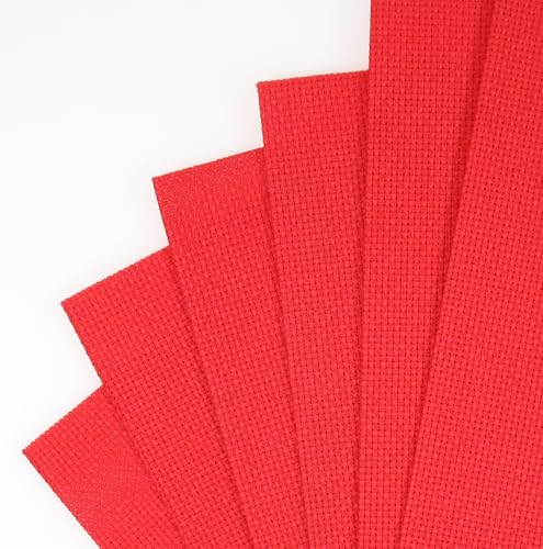 KCS 4/6 pc of 12" x 18" 30cmx45cm 16CT Counted Cotton Aida Cloth Cross Stitch Fabric (Red, 6 pc) - color: Red, size: 6 pc