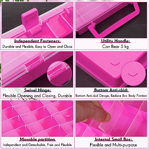 Juexica 2 Pcs 48 Grid Plastic Bead Storage Organizer Box, Pink - color: Pink