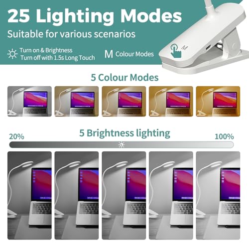 CUHIOY Rechargeable Clip on Reading Light for Bed Headboard, White, 1 Pack - color: White