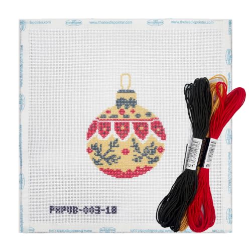 Howie's Needlepoint Festival Bauble Needlepoint Kits for Adults & Beginners, 18 Mesh Printed Needlepoint Canvas, Stamped Patterns Canvas Starter Kits(Golden Meadow Bauble,4"x 4") - color: Golden Meadow Bauble
