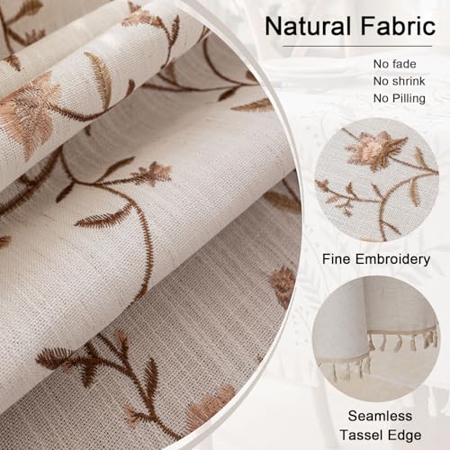 Joyfol Day Linen Waterproof Round Tablecloth with Tassels, Rustic Farmhouse Flowers Embroidery Table Cloths for Round Tables, Heavy Weight Spill-Proof Table Covers, Coffee Florals, 55 inch - color: Coffee Florals, size: 55" (Round)