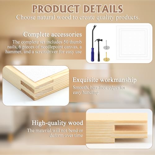 ZOCON 12PCS Needlepoint Stretcher Bars with 3 Sizes, Wooden Stretcher Bars for Needlework Needlepoint Embroidery Stitch Frame, Include 6 PCS of Needlepoint Canvas and Other Needlepoint Accessories