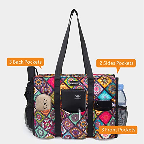 TOPDesign Utility Water Resistant Tote Bag with 13 Pockets, Zipper Closure - color: Yoga, size: Large