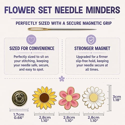 The Quilted Bear Magnetic Needle Minders, Small, Set of 3 Flowers - color: Flowers Multipack