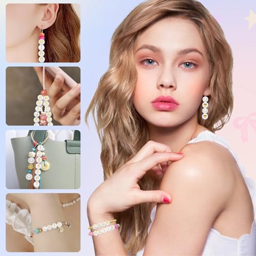 Looconi 1400pcs Letter Beads Gold Alphabet A-Z and Smiley Heart Beads White Acrylic for Jewelry Making Bracelet - color: Goldsmiley, size: 7x4mm