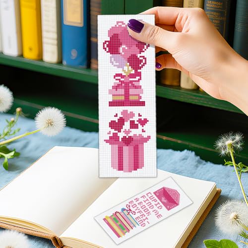 ORIGACH 6 Set Valentine's Day Pink Elements Cross Stitch Bookmark Kit - style: Pink Elements