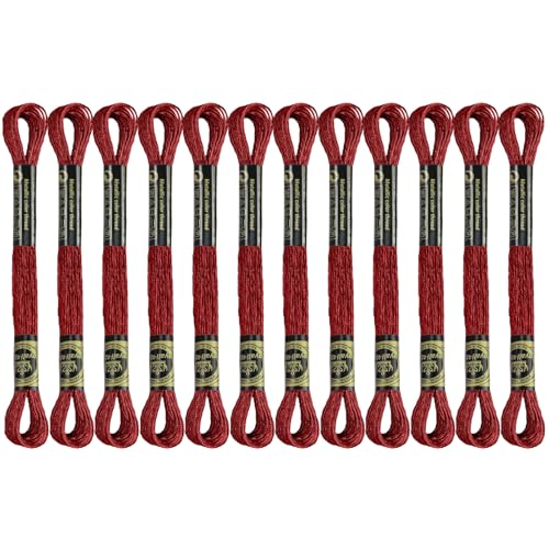 12 Skeins Embroidery Floss, Deep Red Metallic Embroidery Thread Polyester Cross-Stitch Threads for Hand Embroidery String Art DIY Creation - color: Deep Red