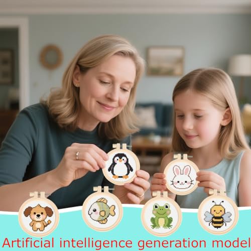 57lilina Cross Stitch Kits for Kids, 6 Set Easy Beginner Embroidery Pattern - color: Dog+Fish+Bee+Frog+Rabbit+Penguin