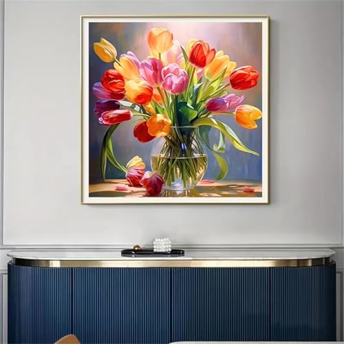 Flowers Cross Stitch Kits for Beginners Adults,Patterns Dimensions Needlepoint Art Crafts,Counted Cross Stitch Kits Embroidery Kits for Beginners Adults for Home Decor 13.8X13.8inch - color: Cross Stitch-1014-1