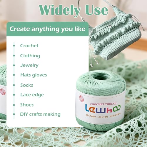 Crochet Thread Size 3, 3 Pearl Yarn Balls for Crocheting Sage Green - color: Sage Green