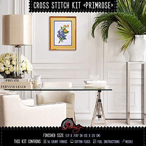 Primrose Counted Cross Stitch Kit - Floral DIY Embroidery Set for Adult - color: Primrose